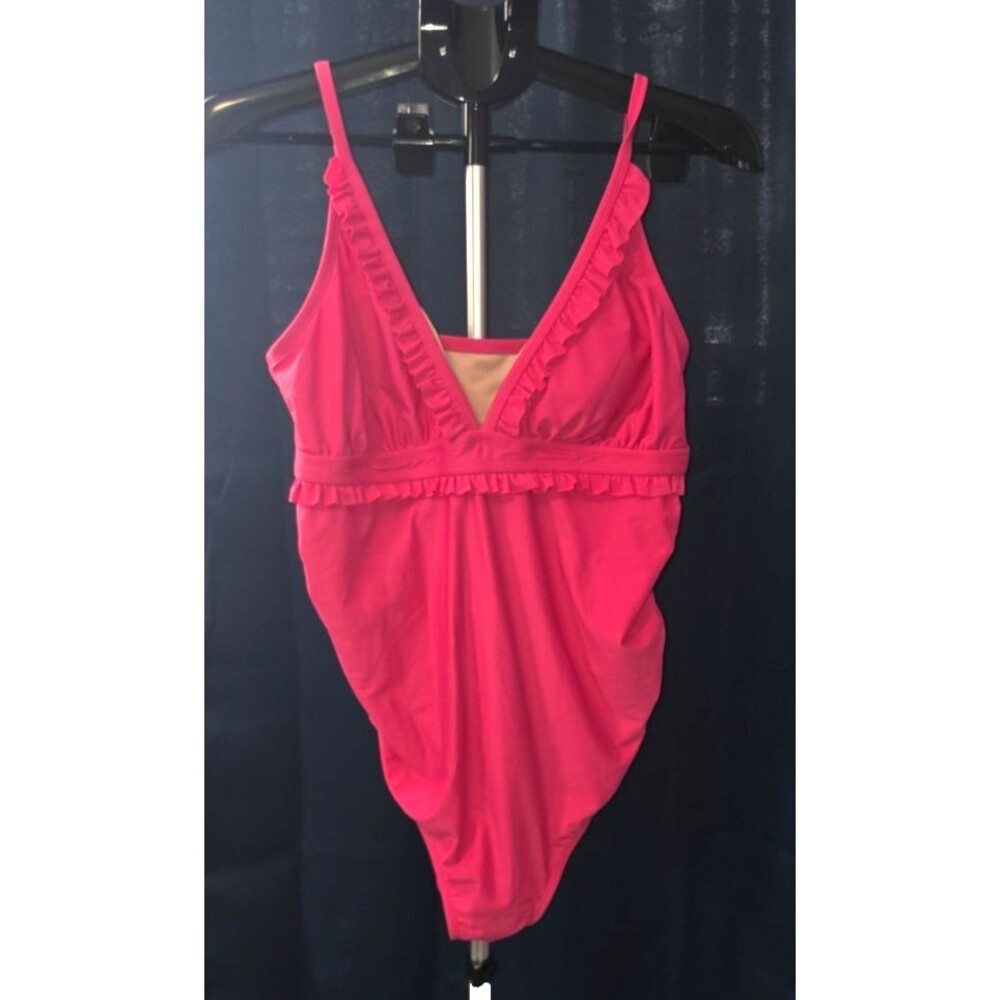 Isabel Maternity Pink One Piece Bathing Suit Size Large Excellent Ruffle